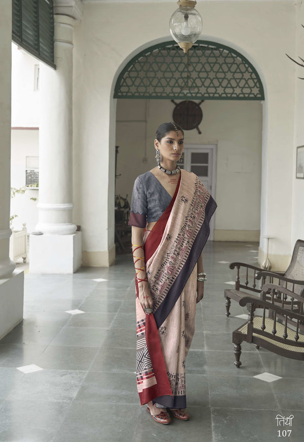 tribal art inspired knitted silk sari