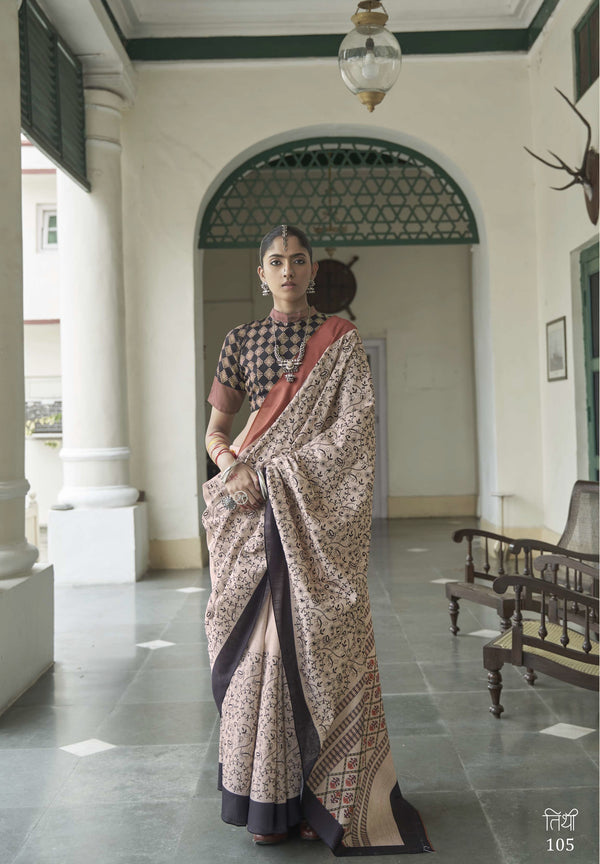 casual silk warli print sari