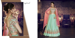 Nakkashi NAK4158 Bridal Sea Green Satin Silk Net Peach Lehenga Choli - Fashion Nation