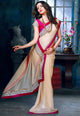 FS06 Designer Beige Pink Bemberg Georgette Saree - Fashion Nation
