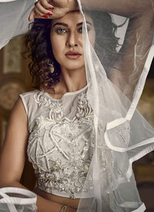 Delicate Indo Western TH061 Designer Cocktail Wear White Net Silk Lehenga Style Gown - Fashion Nation