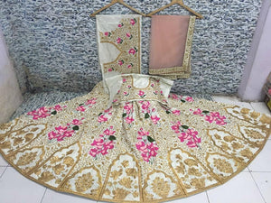 Pretty JI1011 Delicate Off-White Peach Banarasi Silk Net Lehenga Choli - Fashion Nation