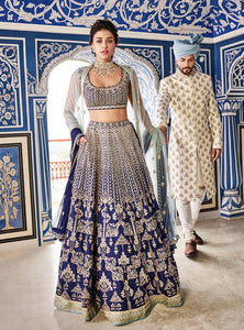 Fabulous JI1015 Latest Blue Banarasi Silk Net Lehenga Choli - Fashion Nation