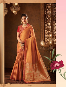 Festive Vibrant IW10215 Yellow Banarasi Red Raw Silk Saree - Fashion Nation