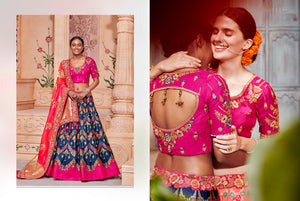 Handcrafted K102628 Designer Multicoloured Blue Pink Silk Lehenga Choli - Fashion Nation