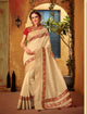Royal CL10425 Dainty Cream Cotton Red Silk Saree - Fashion Nation