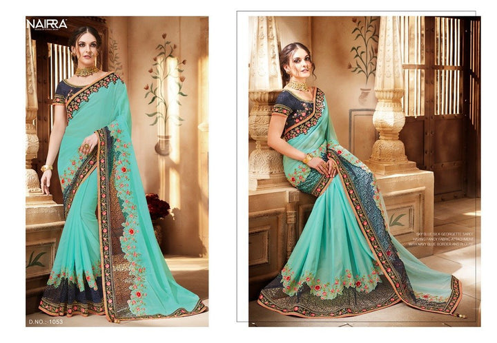 Fabulous Nakkashi NAK1053 Designer Sky Blue Georgette Silk Saree - Fashion Nation