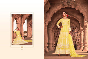 Vibrant KS1055 Lucknowi Yellow Georgette Floor Length Anarkali Gown by Fashion Nation