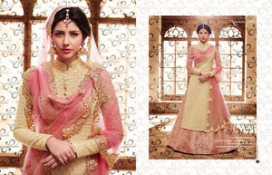 Ethnic NAK11044 PartyWear Peach Yellow Silk Brocade Anarkali Lehenga - Fashion Nation