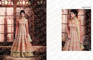 Glamorous NAK11050 PartyWear Peach Beige Banarasi Silk Net Anarkali Lehenga - Fashion Nation