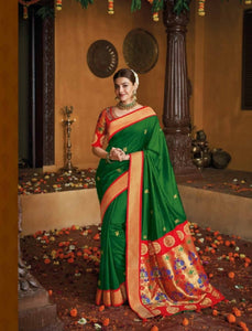 Beautiful Kajal Aggarwal KIM1110 Bridal Red Green Silk Saree - Fashion Nation