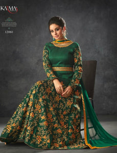 Superb Indo Western K12061 Green Raw Silk Anarkali Gown - Fashion Nation