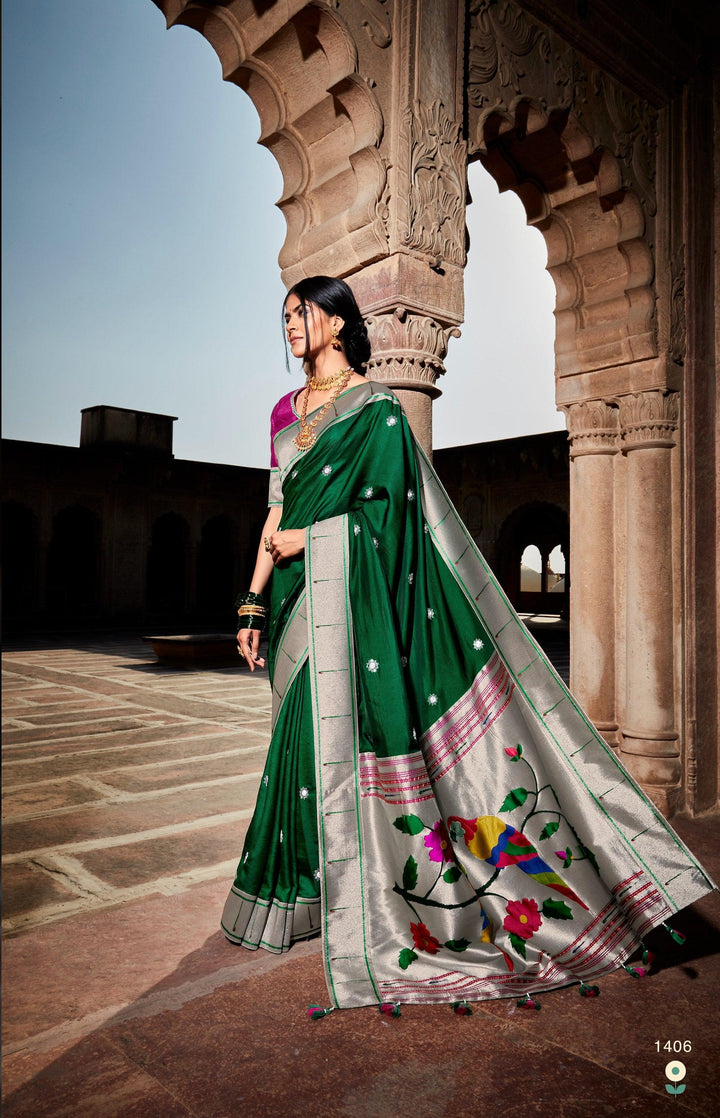 Mehendi Wear Paithani Silk Saree - Fashion Nation