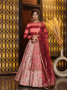 Everyday Fashion Pink Rayon Digital Printed Lehenga with Top by Fashion Nation