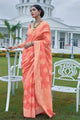 Chikankari Indian Attire Peach Banarasi Cotton Lucknowi Saree