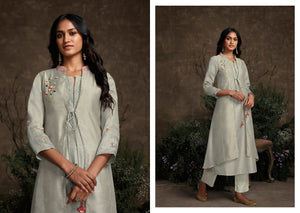 Summer Special KS148933 Designer Grey Silk Readymade Double Layered Kurta with Pants - Fashion Nation
