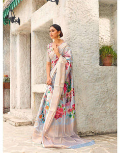 Afternoon Party Wear Blue Multicoloured Digital Weaving Silk Saree - Fashion Nation