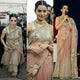 Kangana Ranaut KH18687 Bollywood Inspired Peach Cream Nylon Net Saree - Fashion Nation