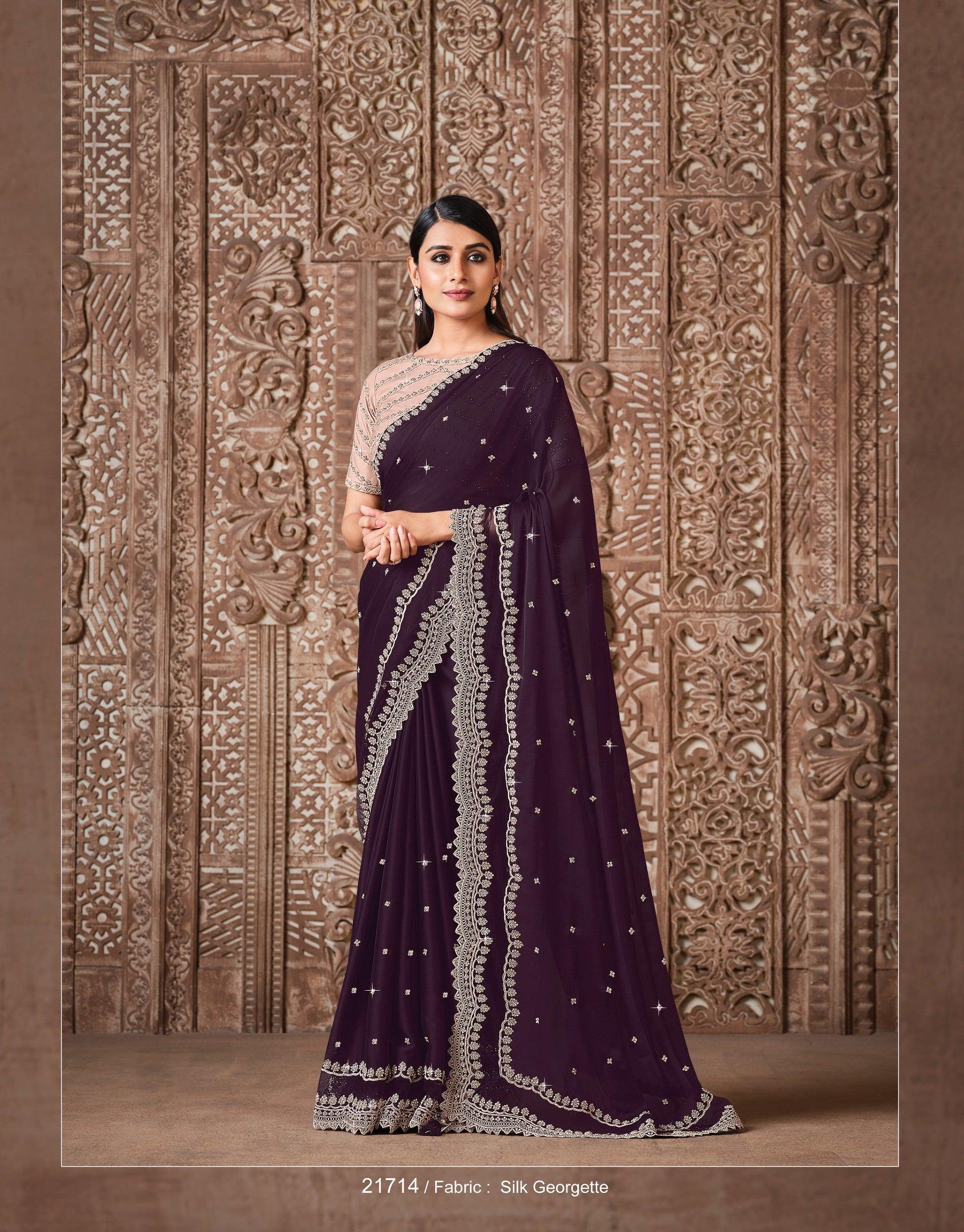 Best Offers on Grey Chiffon Embroidered Trendy Saree - Upto 20-71% off Sale  -