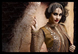 NAK3026 Designer Coffee Crushed Georgette Anarkali Gown with Jacket - Fashion Nation