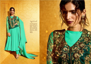 NAK3035 Attractive Trendy Ethnic Green Georgette Salwar Suit with Jacket - Fashion Nation