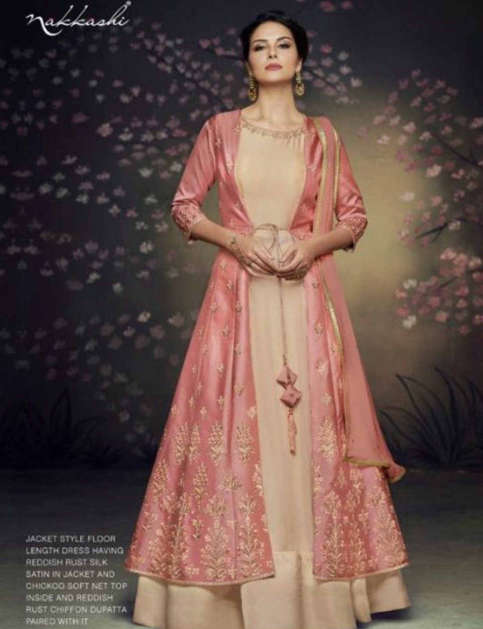 Buy Green Georgette Designer Jacket Style Gown Online : Australia -