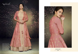 Indo Western NAK3077 Nakkashi Latest Rust Satin Silk Beige Net Anarkali Gown with Jacket - Fashion Nation