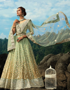 Handcrafted AD3606 Designer Sea Green Net Silk Lehenga Choli by Fashion Nation