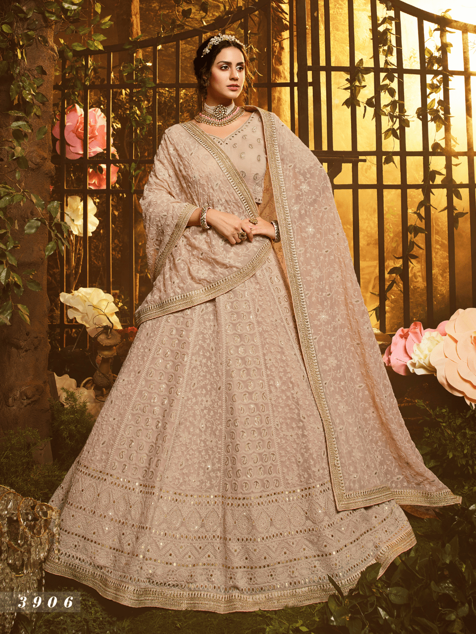 Latest Brown Georgette Lucknowi Lehenga Choli for Reception Parties