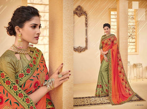 Royal PS40209 Designer Orange Green Silk Saree - Fashion Nation