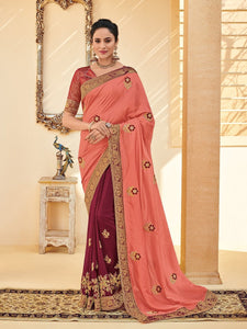Nice PS40214 Designer Maroon Pink Silk Saree - Fashion Nation