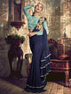 Evening Wear TV40505 Designer Blue Silk Lycra Frill Ruffles Saree - Fashion Nation