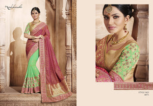 Traditional NAK4071 Nakkashi Rani Green Beige Silk Jacquard Handloom Saree - Fashion Nation