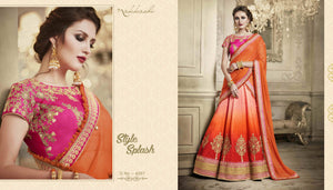Partywear NAK4087 Designer Nakkashi Orange Chiffon Shaded Orange Handloom Silk Lehenga Saree - Fashion Nation