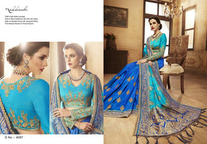 Unique NAK4097 Nakkashi Shaded Blue Silk Jacquard Handloom Saree - Fashion Nation