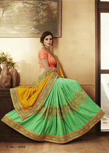 Bridal Orange Silk Jacquard Green Handloom Saree - Fashion Nation