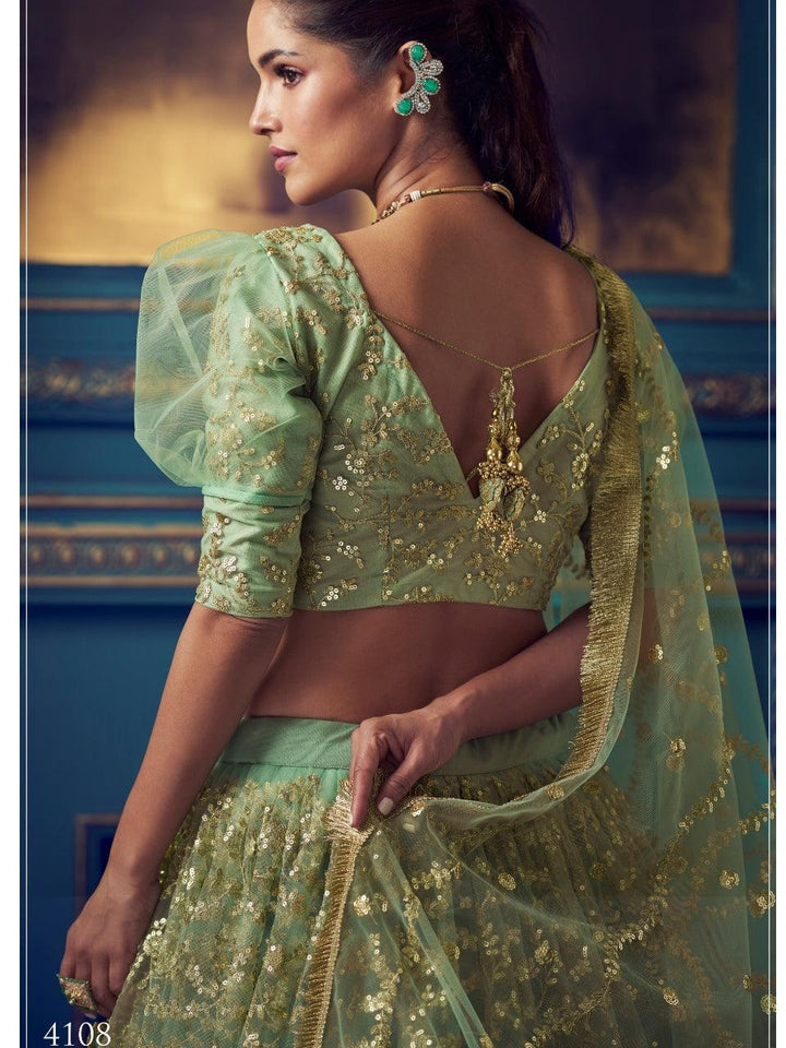 Occasional Wear Green Net Ruffled Pretty Lehenga Choli - Fashion Nation