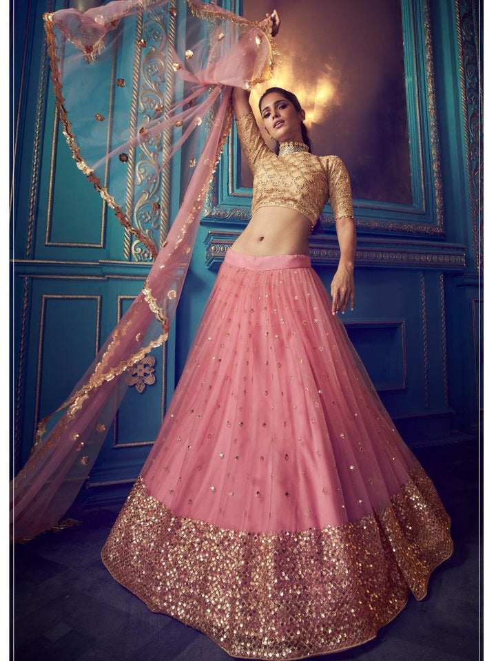 Marriage Reception Party Pink Net Lehenga Choli - Fashion Nation