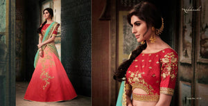 Stylish NAK4115 Bridal Shaded Red Rama Satin Silk Net Lehenga Choli - Fashion Nation