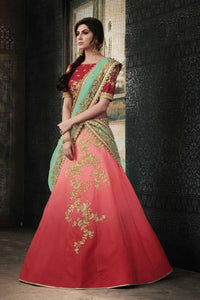 Stylish NAK4115 Bridal Shaded Red Rama Satin Silk Net Lehenga Choli - Fashion Nation