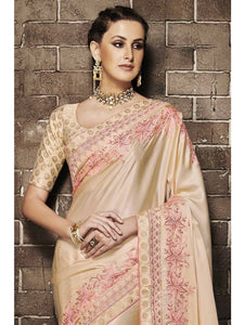 Nakkashi NAK4130 Partywear Beige Muslin Satin Silk Jacquard Saree - Fashion Nation