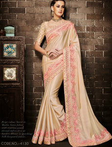 Nakkashi NAK4130 Partywear Beige Muslin Satin Silk Jacquard Saree - Fashion Nation