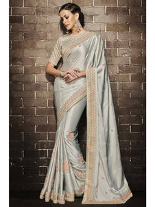 Nakkashi NAK4131 Designer Grey Muslin Satin Silk Jacquard Saree - Fashion Nation