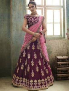 Stunning Nakkashi NAK4147 Wedding Special Pink Purple Satin Silk Net Lehenga Choli - Fashion Nation