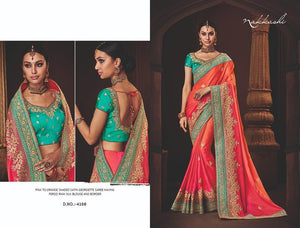 Finest Nakkashi NAK4168 Designer Pink Orange Shaded Satin Georgette Saree - Fashion Nation