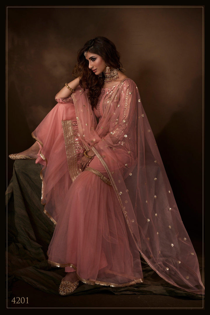 Festival Wear Pink Net Designer Sharara Suit - Fashion Nation