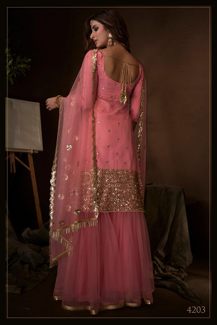 Engagement Wear Pink Net Occasion Special Sharara Suit - Fashion Nation