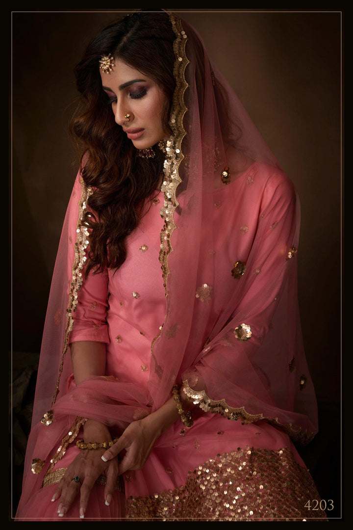 Engagement Wear Pink Net Occasion Special Sharara Suit - Fashion Nation