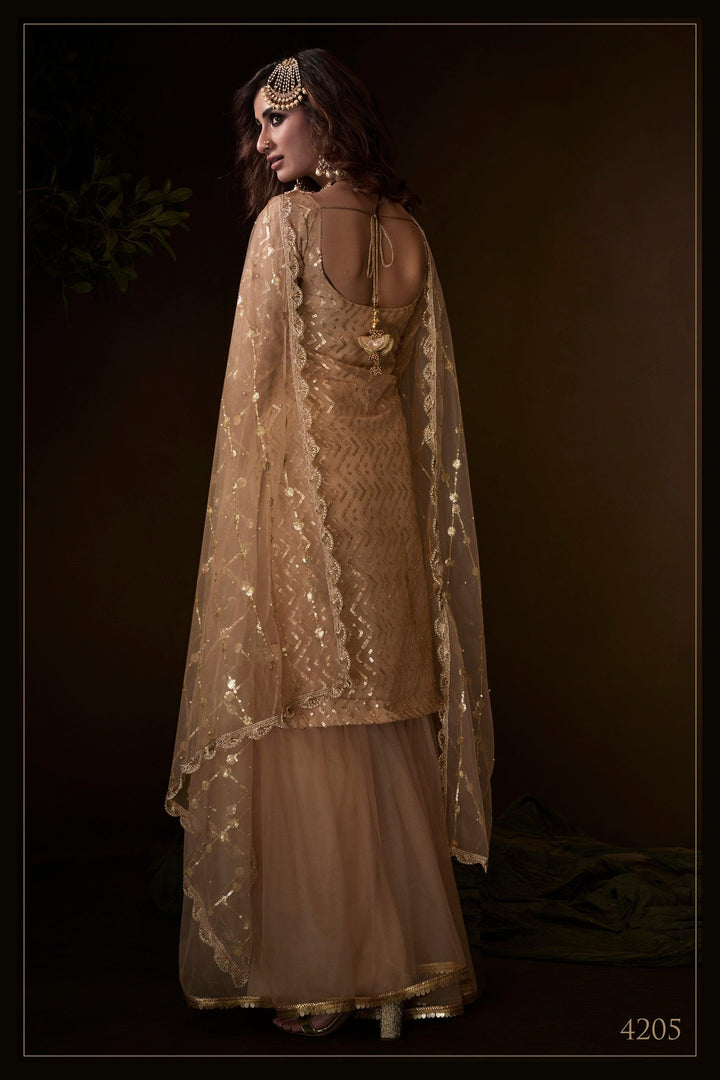 Shaadi Special Beige Net Bridal Wear Sharara Suit - Fashion Nation