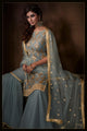 Mehndi Function Special Grey Net Fashionable Sharara Suit at Cheapest Prices